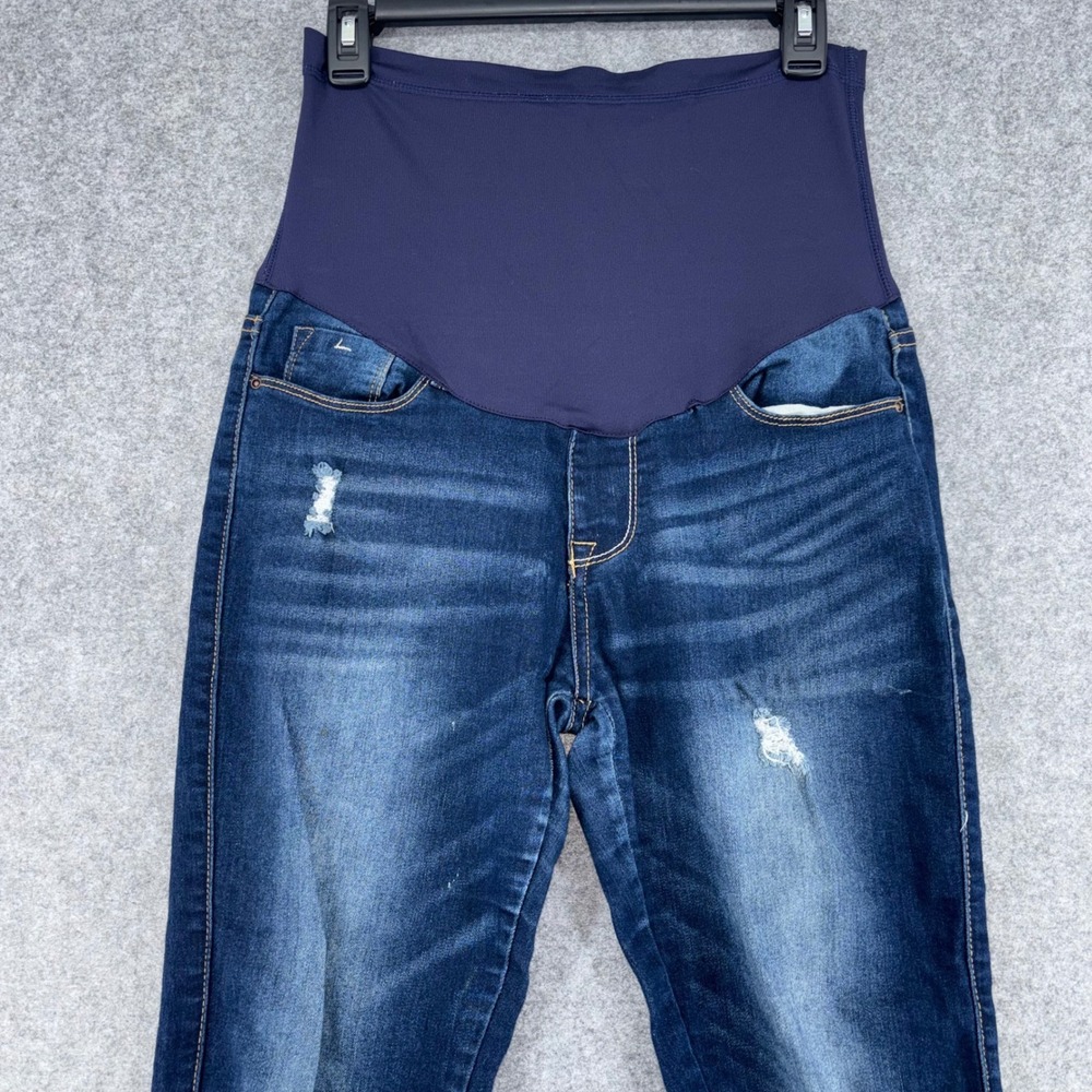 PinkBlush Maternity Distressed Skinny Jeans Dark Wash Over Belly Panel Size 28